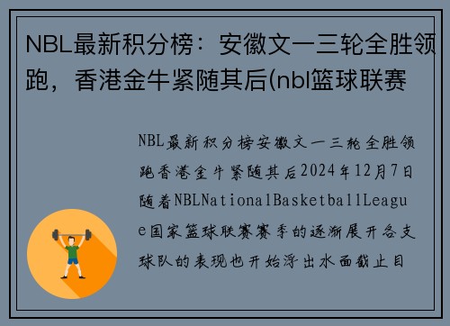 NBL最新积分榜：安徽文一三轮全胜领跑，香港金牛紧随其后(nbl篮球联赛积分榜)